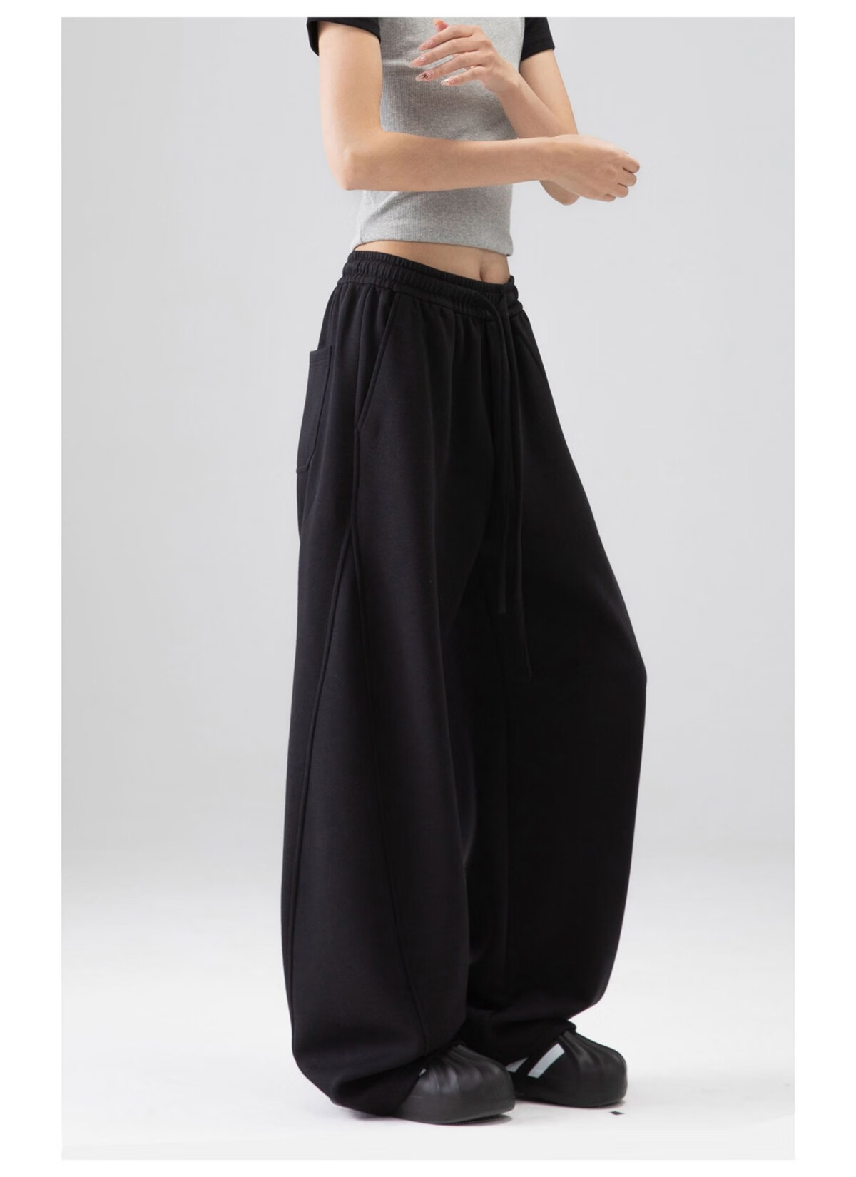 ICH MODE Women's American Style Sweatpants Sports Pants Spring Autumn New Loose Wide-Leg Casual Pants Curved Cut Navy Blue L 23