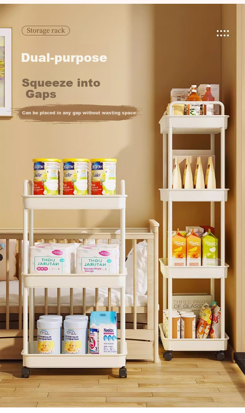 Jingjiayi Baby Stroller Storage Rack, Multi-Layer Bathroom Kitchen Floor-Standing Vegetable Snack Movable Storage Shelf, 3-Tier 3