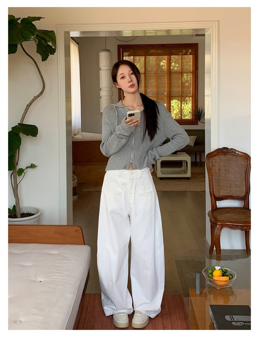 ICH MODE "Body Sculpting" Solid Color Loose Casual Pants 2026 New Versatile Curved Pants White M 12