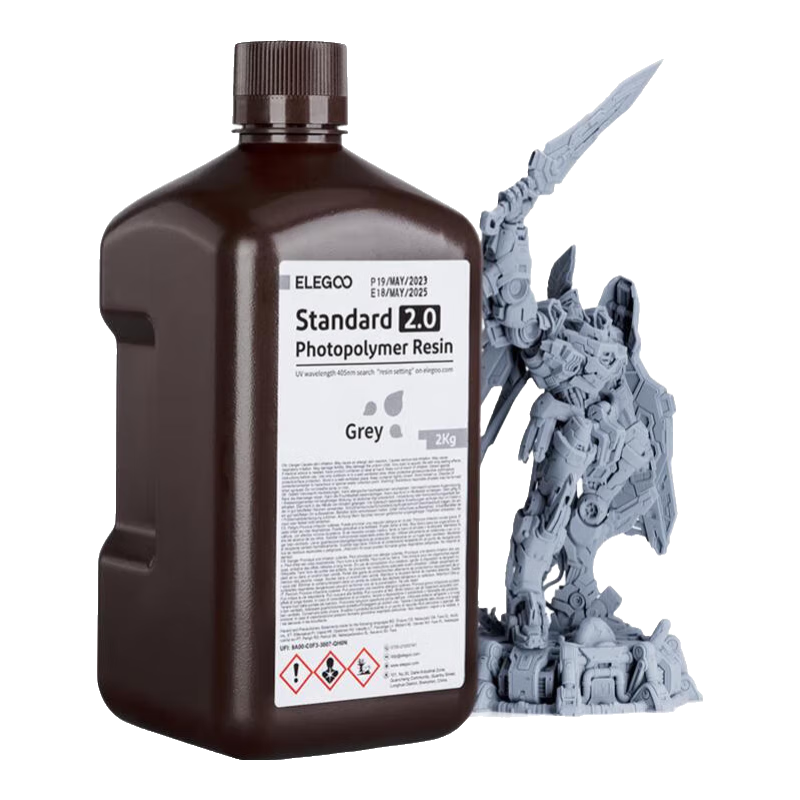 ELEGOO LCD 3D Printer Resin 405nm High Precision Rigid Photopolymer Resin 2.0 Square Bottle Rigid Resin - Gray 2000g