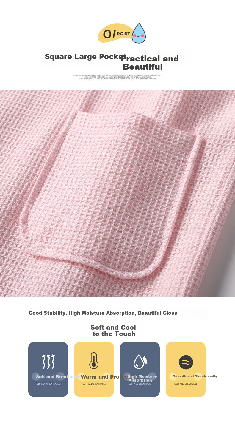Zhuyibai Pure Cotton Waffle Pattern Children's Bathrobe, Skin-Friendly Breathable Children's Pajama Robe Sleepwear Loungewear, Pink, XL Size 3