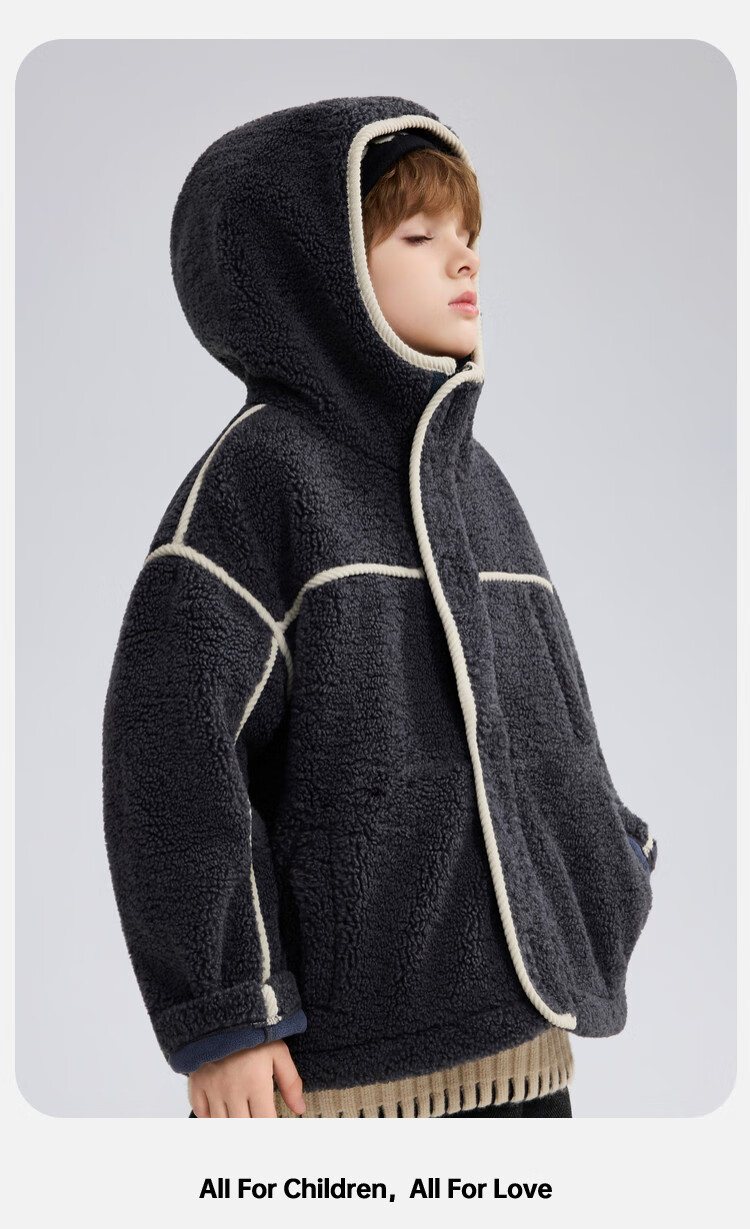 ASK JUNIOR Kids Plush Jacket 2025 Winter Hooded Windproof Coat Boys Casual Loose Fleece 25
