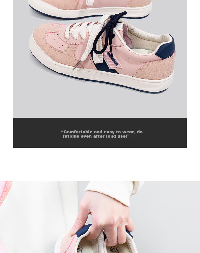 Huili Official Women's Shoes, Spring 2026 Women's Versatile Casual Sneakers, Korean-Style Skateboard Shoes, Pink And Navy Blue, Size 36 12