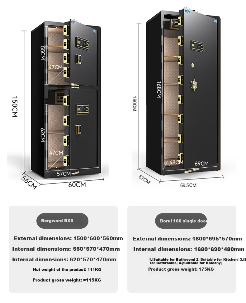 Hupai Home Safe, Small Fingerprint Password Office Financial Security Box, All-Steel Anti-Theft Wall-Mountable Confidential Storage Cabinet, Borui Series, 60cm, Piano Black 15