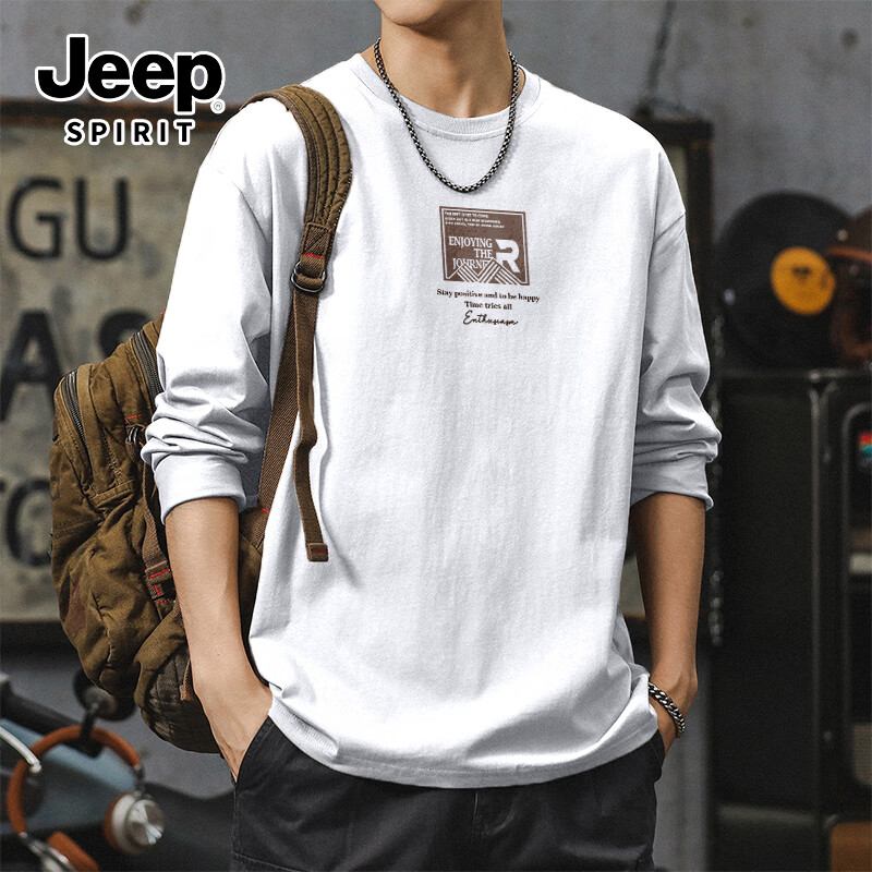 Футболка JEEP SPIRIT с длинным рукавом, мужская, осенняя, хлопковая, дышащая, в американском винтажном стиле, повседневная, приятная к телу