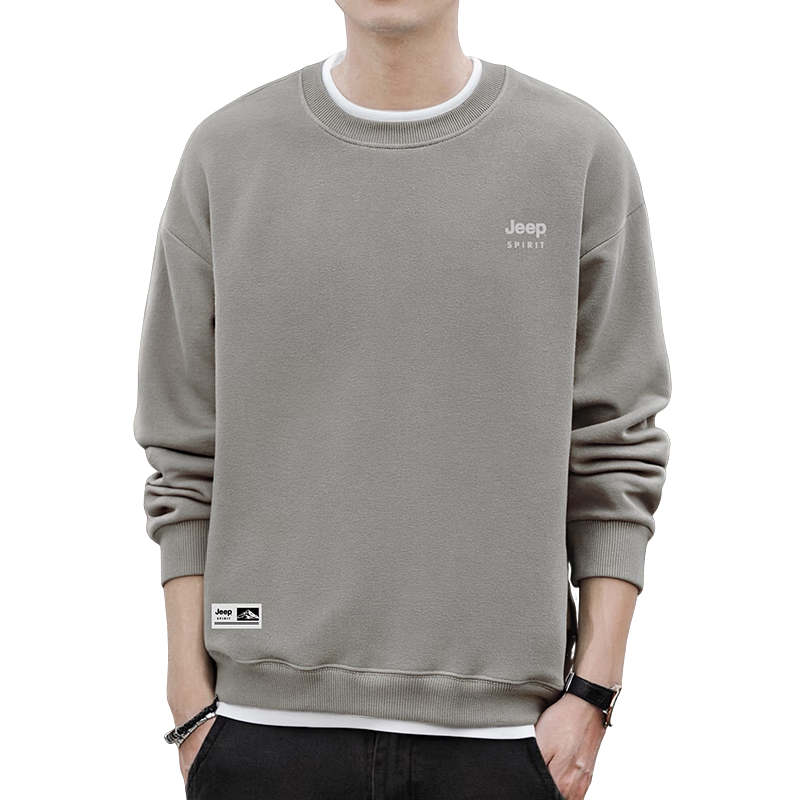 JEEP SPIRIT Men's Autumn Winter Sweatshirt Casual Jacket Versatile Long Sleeve T-Shirt Crew Neck Base Shirt Men's Wear