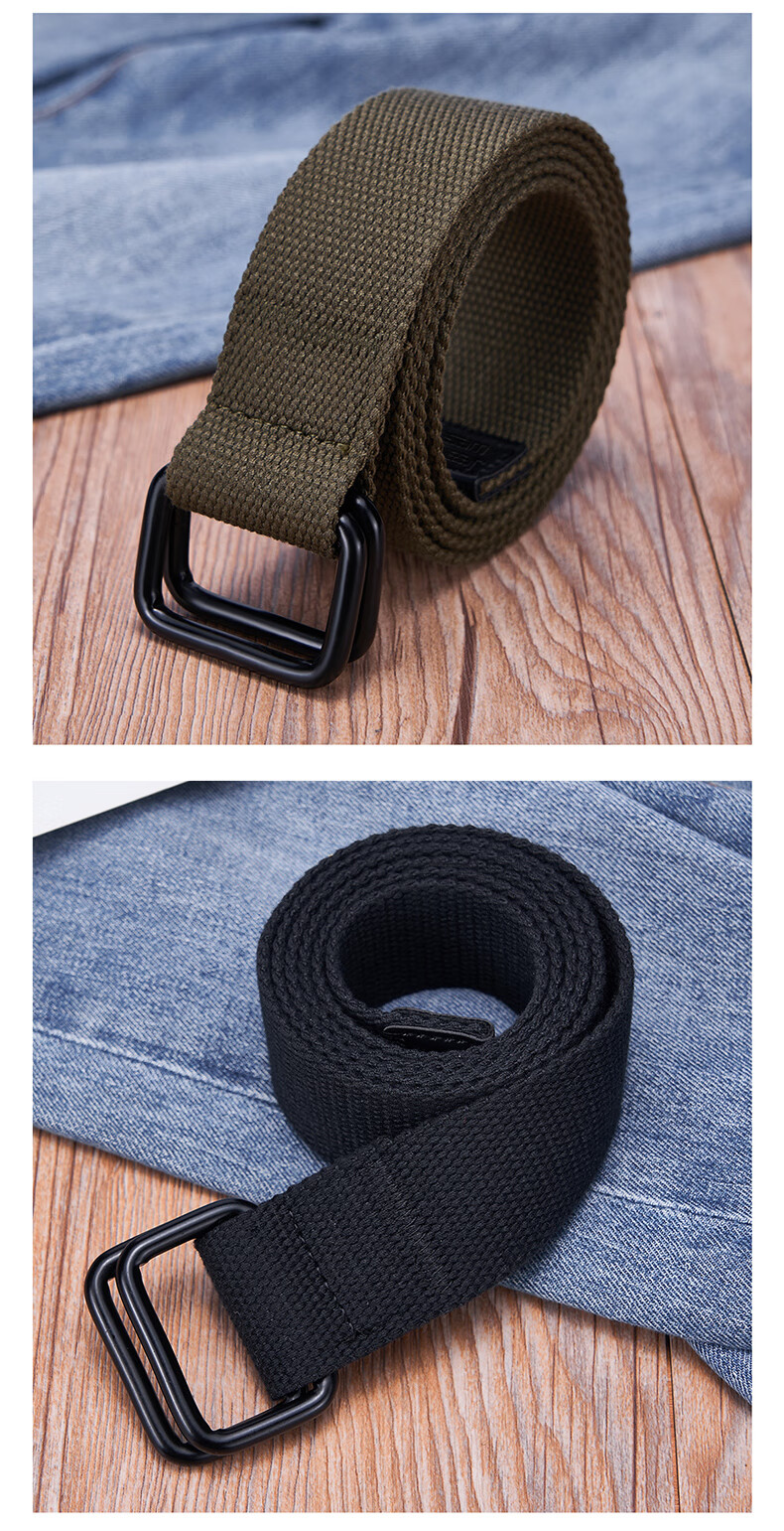 JEANSWEST Men's Canvas Waist Belt Woven Double Ring Buckle Casual Student Canvas Leather Belt Youth 9
