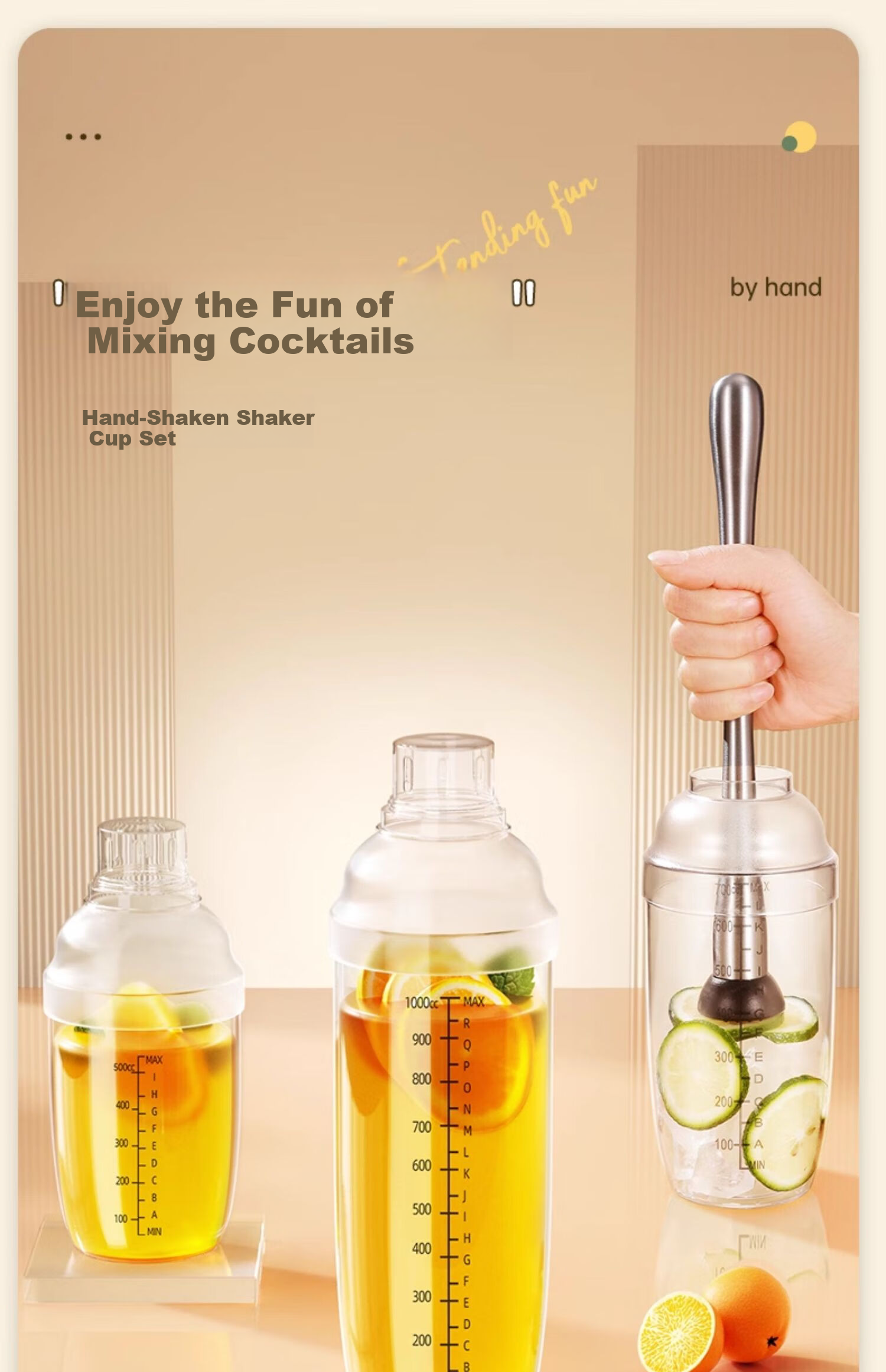 Jingmao Cocktail Shaker Set, Lemon Tea Maker Tool, Cocktail Manual Shaker, Muddler, Jigger, Shaker Bottle 1