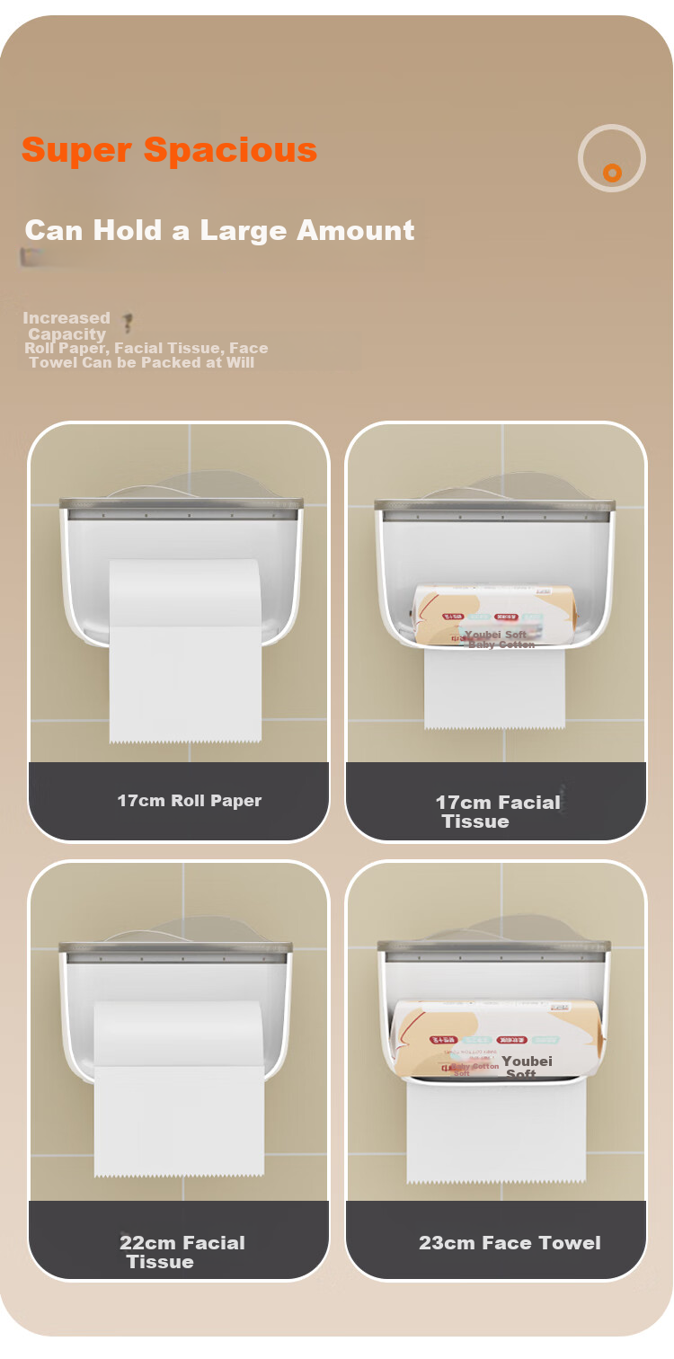 Jiabangshou Bathroom Toilet Paper Holder, No Drilling Required Wall-Mounted Paper Towel Dispenser, Toilet Paper Rack, Bathroom Storage Accessory, Tissue Box 4