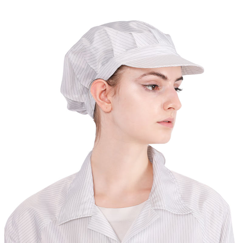 Mulang Anti-Static Cap Striped Large Work Hat Dust-Free Workshop Work Cap Labor Protection Head Cover Large Work Hat White Striped Style Large Work Hat [5-Pack] One Size