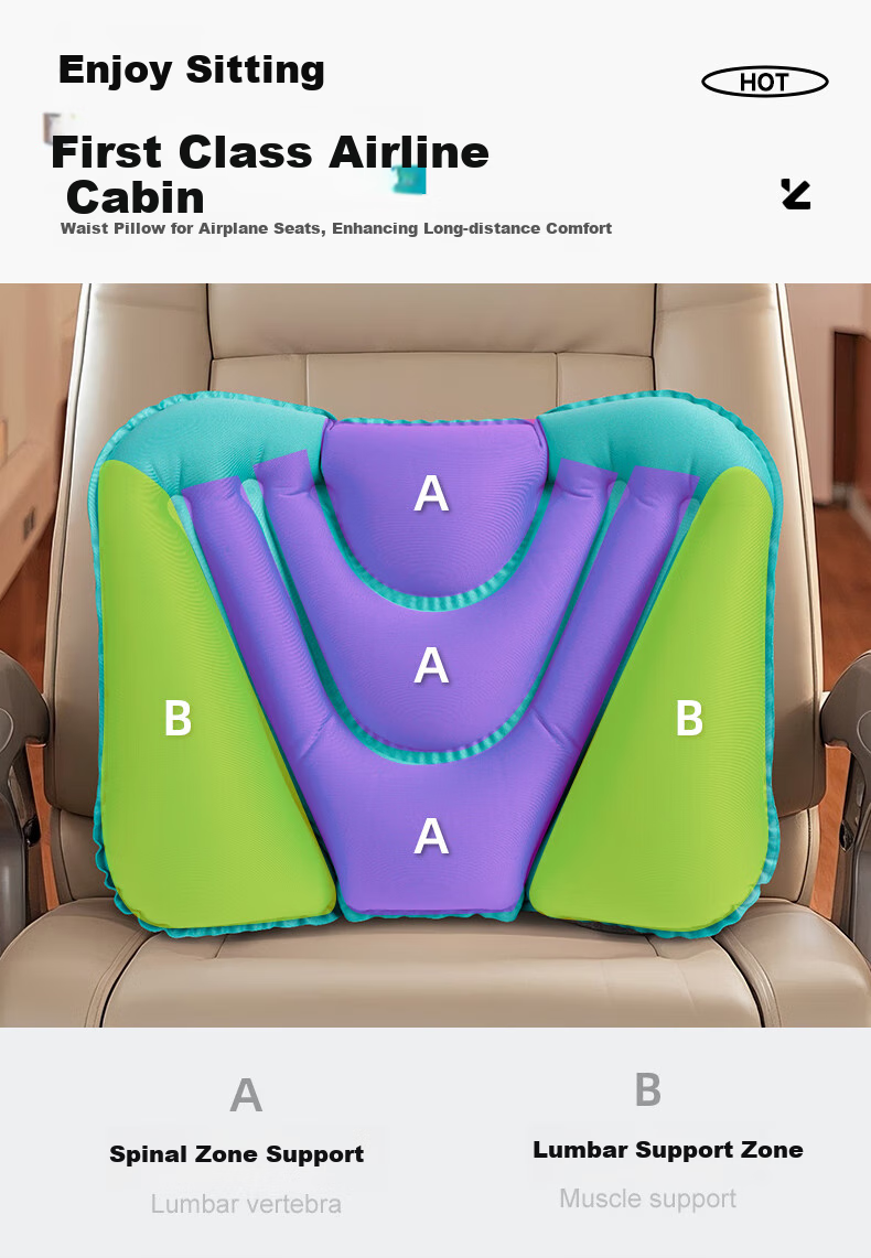 Jingmao Inflatable U-Shaped Pillow, Lumbar Support Cushion, Convenient Travel Airplane Pillow, Neck Protector, Long-Sitting Aid, Back Support Pad for Waist 10