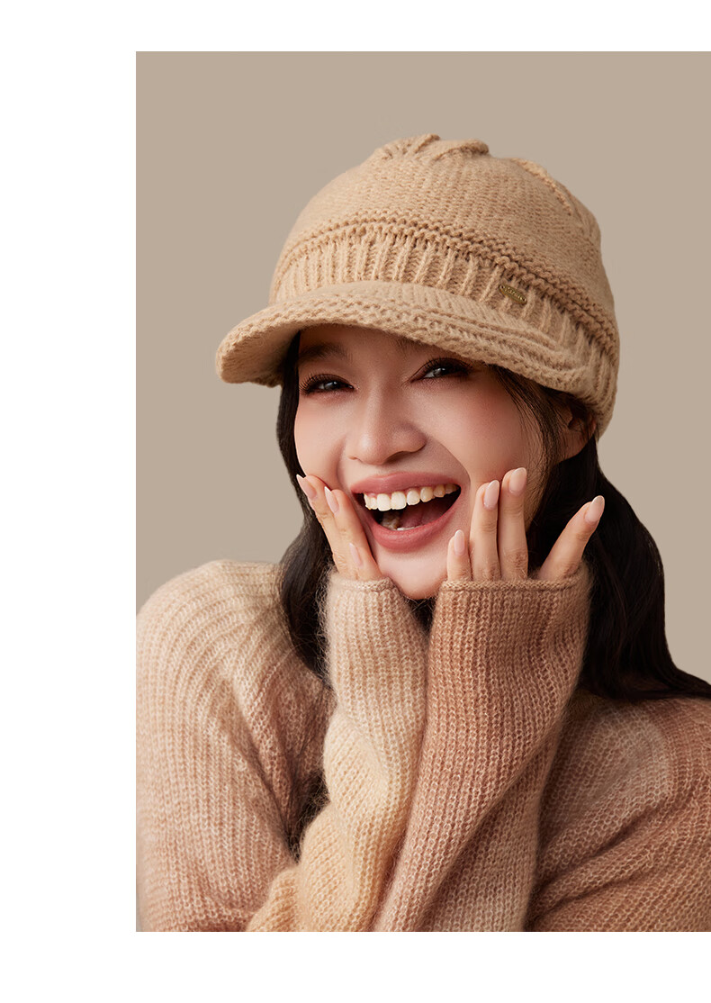 CACUSS Pure Wool Knit Hat Women Winter Warm Woolen Cap Large Head Circumference Slim Face Cold Hat Winter Beanie Slouchy Hat for Women 9