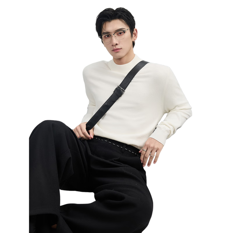 Earl Zuoer [Lycra Tencel Wool] Early Winter 25 Crew Neck Pullover Knit Base Shirt Men's Solid Loose Sweater