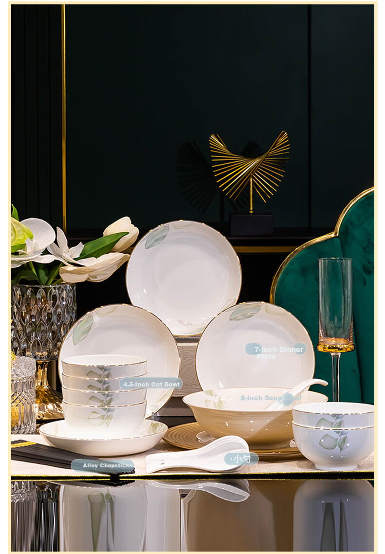 Haoya Jingdezhen Ceramic Tableware Set, Bowl And Plate Set for Home Use, 24-Piece Spring-Themed Dinnerware Set 4