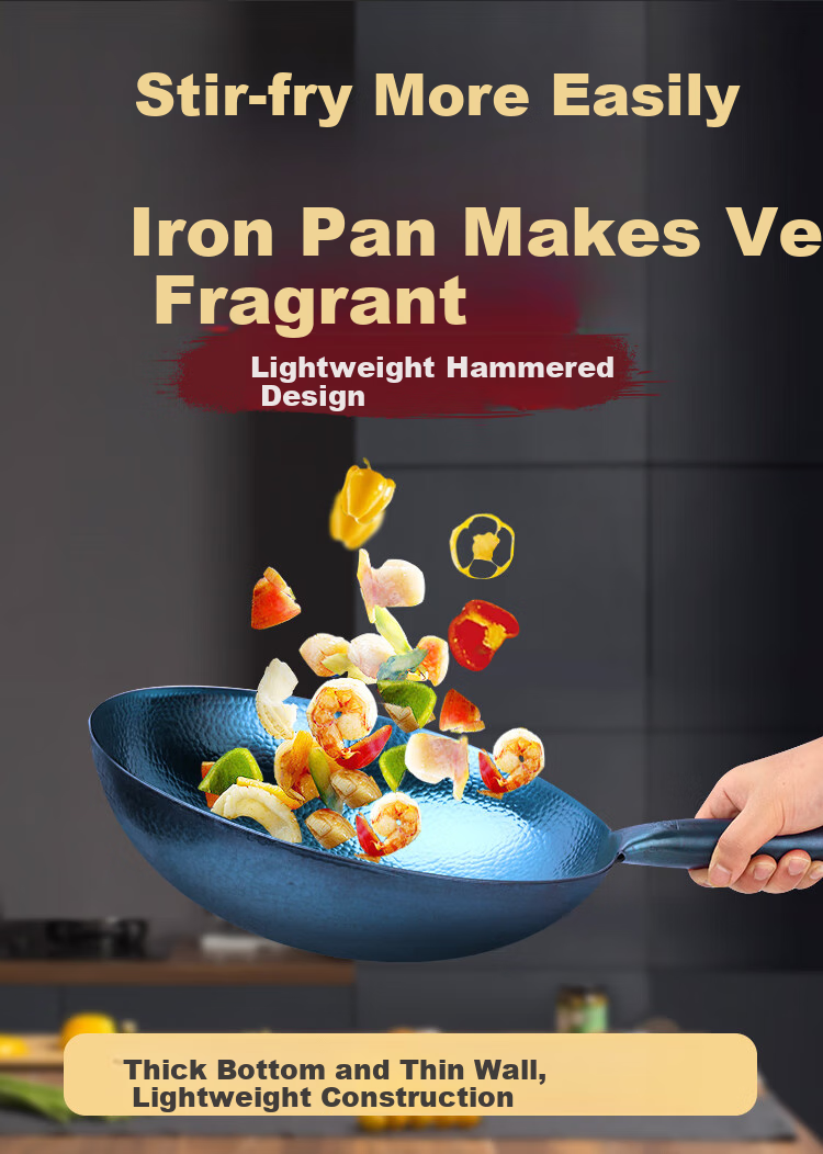 Jincun, Zhangqiu Wok Iron Pan Cooking Pot for Home Use, Non-Coated Authentic Pure Iron Pan, Round Bottom Traditional Style, Pre-Seasoned, 32cm 1