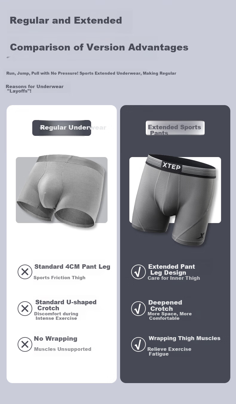 XTEP Men's Quick-Dry Breathable Running Marathon Boxer Briefs 10A Antibacterial Shorts Single Pack 3XL 4