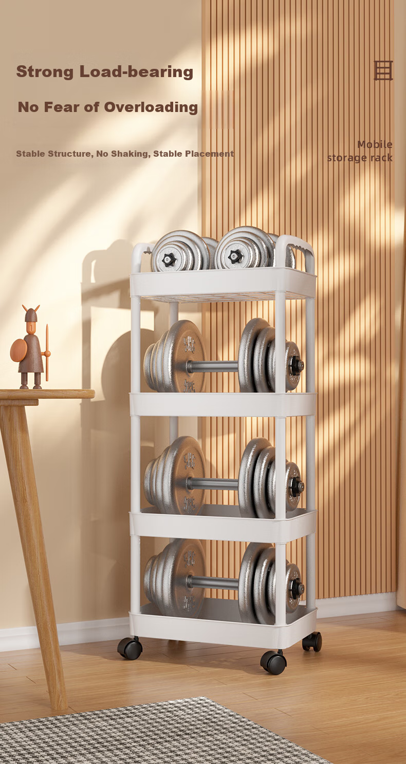 Shunyou Floor Storage Rack, Carbon Steel Shelving Unit, Mobile Kitchen Organizer, Three-Tier Trolley Cart, Pink, SY-1320 4