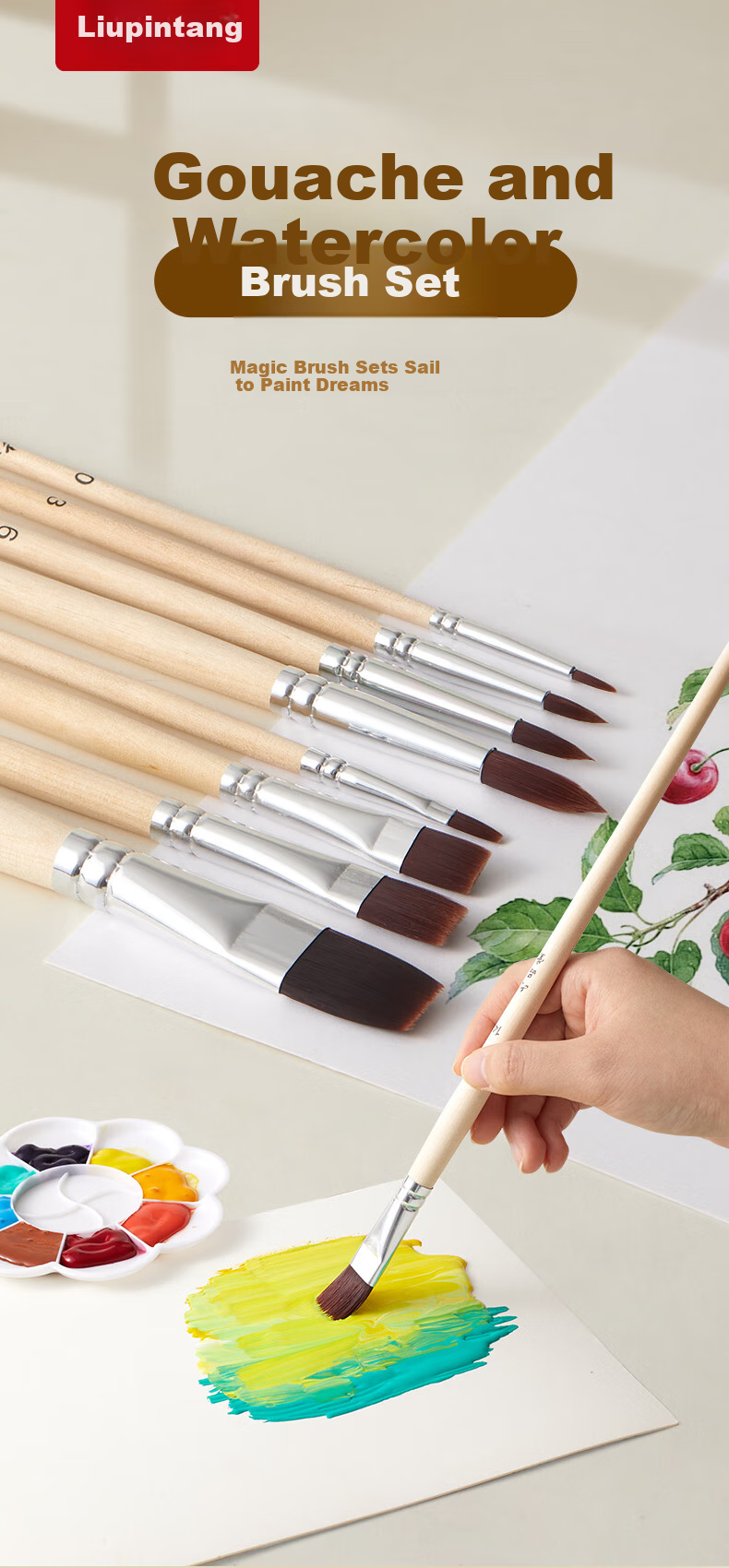 Liupintang Gouache Paint Brush Set, Acrylic And Watercolor Brushes, Art Student Specialized Painting Nylon Brush, Natural Wood Handle Gouache Brush, Beginner Student Tool Kit 1