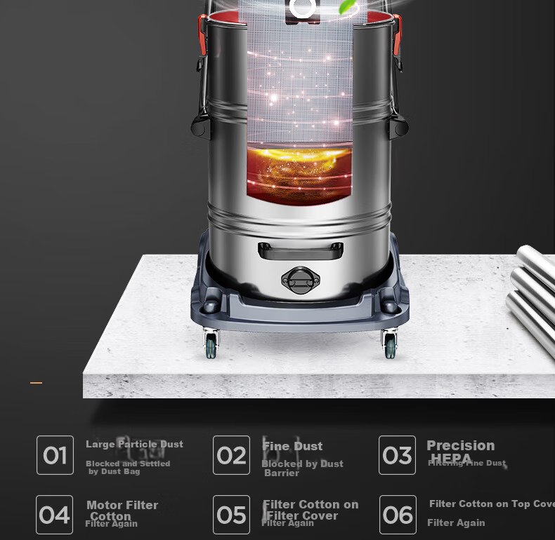 Jienuo 3200W Commercial Industrial High-Suction Vacuum Cleaner for Workshop And Factory, Powerful Wet And Dry Dual-Use Dust Removal Machine with 70L Large Capacity JN309 Floor Brush Deluxe Model 16