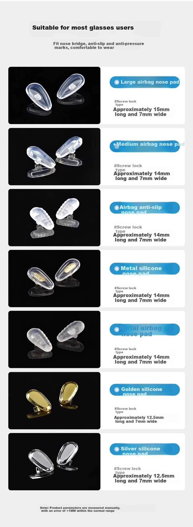 Ouna Glasses Nose Pads, Non-Slip Bridge Support, Silicone Air Cushion Pad, Eyewear Accessories, Screwdriver Set, Combination C Model 3
