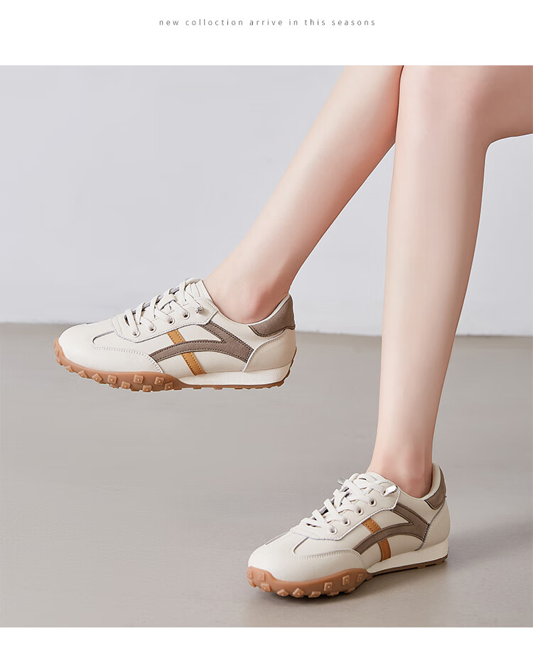 ZHR Casual Shoes for Women, Trendy Comfortable Lightweight Women's Shoes, Genuine Leather Color-Block Soft-Soled Sneakers for Women A113 Beige-Green Size 37 18