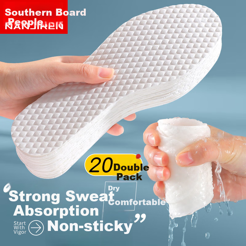 Nanjiren 20 Pairs Disposable Insoles, Sweat-Absorbing, Breathable, Non-Slip, Odor-Resistant, Comfortable, Thin, Barefoot, Military Training, Summer, Size 37
