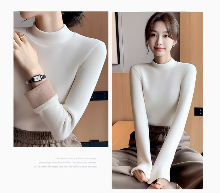 Urban Beauty Camellia Lambswool Fleece Half Turtleneck Thickened Basic Slim Fit Long Sleeve Women's Winter Top 6