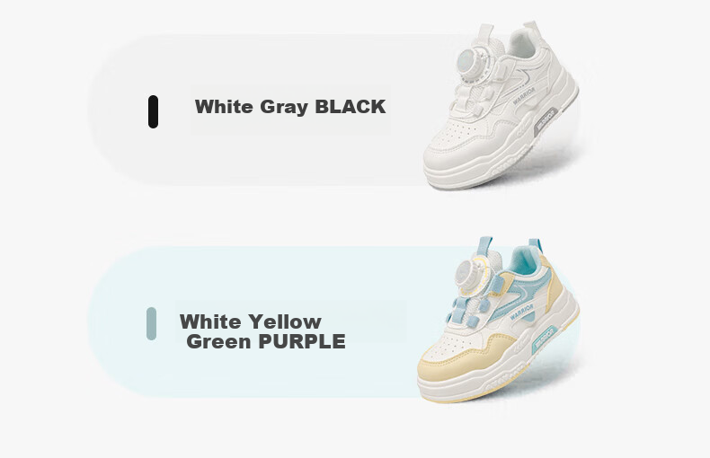 Warrior Kids Leather Panel Shoes Autumn Winter New Thick Sole Dial Button Boys and Girls Running Shoes WZCL1585 White Black Size 32 3