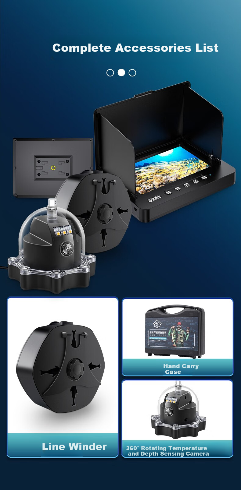 Xunyuboshi 360-Degree Rotating Underwater Fish Finder, Ultra-High Definition Probe, 4.3-Inch HD Screen + 360-Degree Temperature-Sensing Deep Head + 30 Meters 25