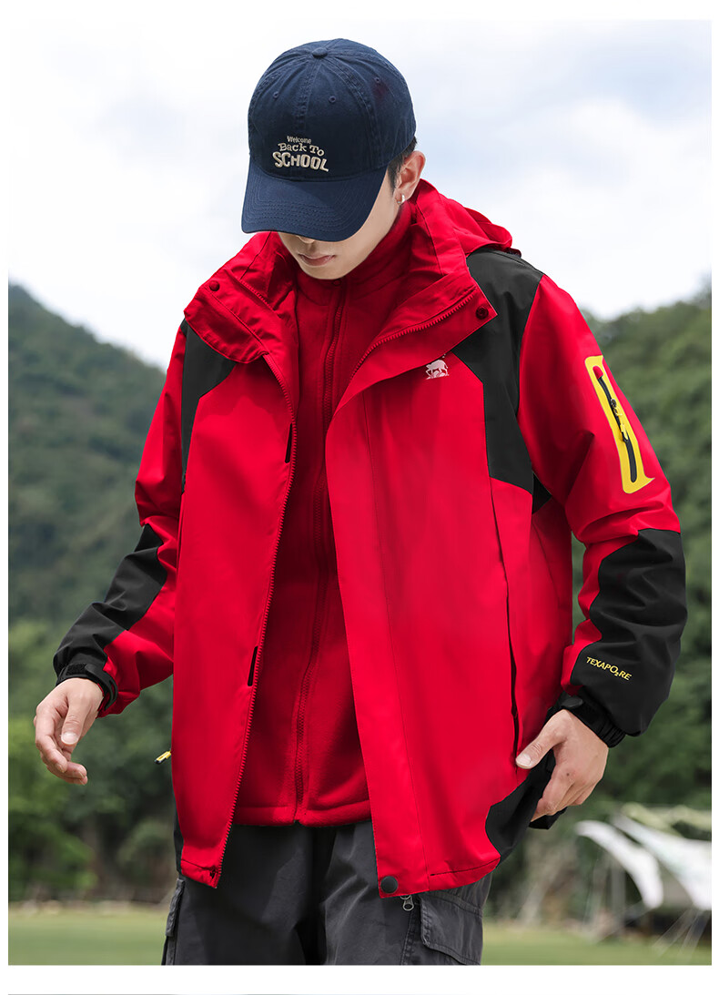 EASTERN CAMEL Couple's Three-In Outdoor Jacket for Men And Women with Detachable Windproof Layer, Black Three-In 3XL 27