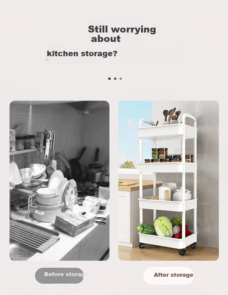 Jinlongxing Kitchen Trolley Storage Rack, Multi-Layer Baby Supplies Bathroom Floor Vegetable Snack Movable Storage Shelf, 4 Tiers 2