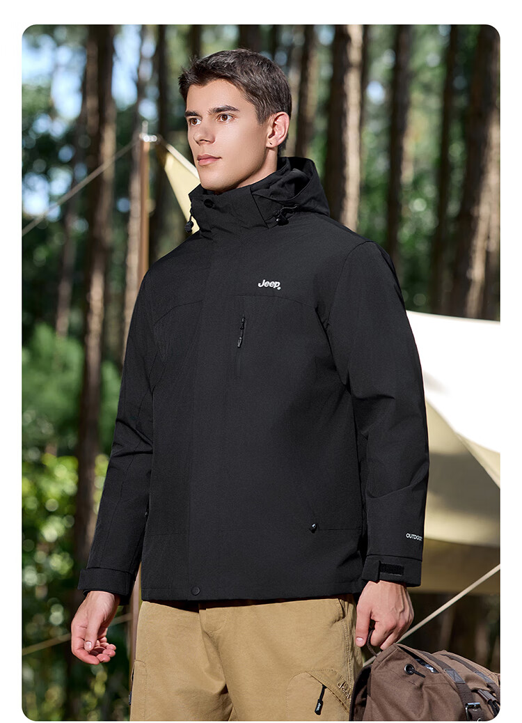 JEEP Men's 3-in-1 Fleece Two-Piece Warm Waterproof Jacket Advanced Black (Fleece) 3XL 24