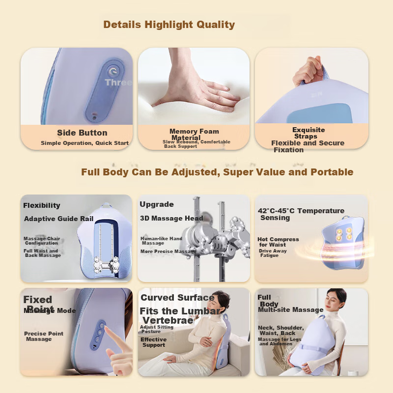 MIAOJIE MX07 Waist Massager, Walking-Style Back And Waist Massager, Kneading And Heating Pad, Lumbar Support Cushion, Spine Protection, Relieves Lower Back Muscle Strain, Gift for Parents