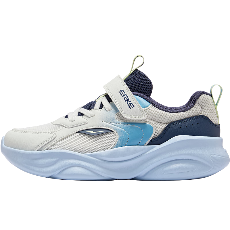ERKE Kids Mesh Sports Shoes Boys and Girls Lightweight Running Shoes White Gray/Ink Blue Size 30