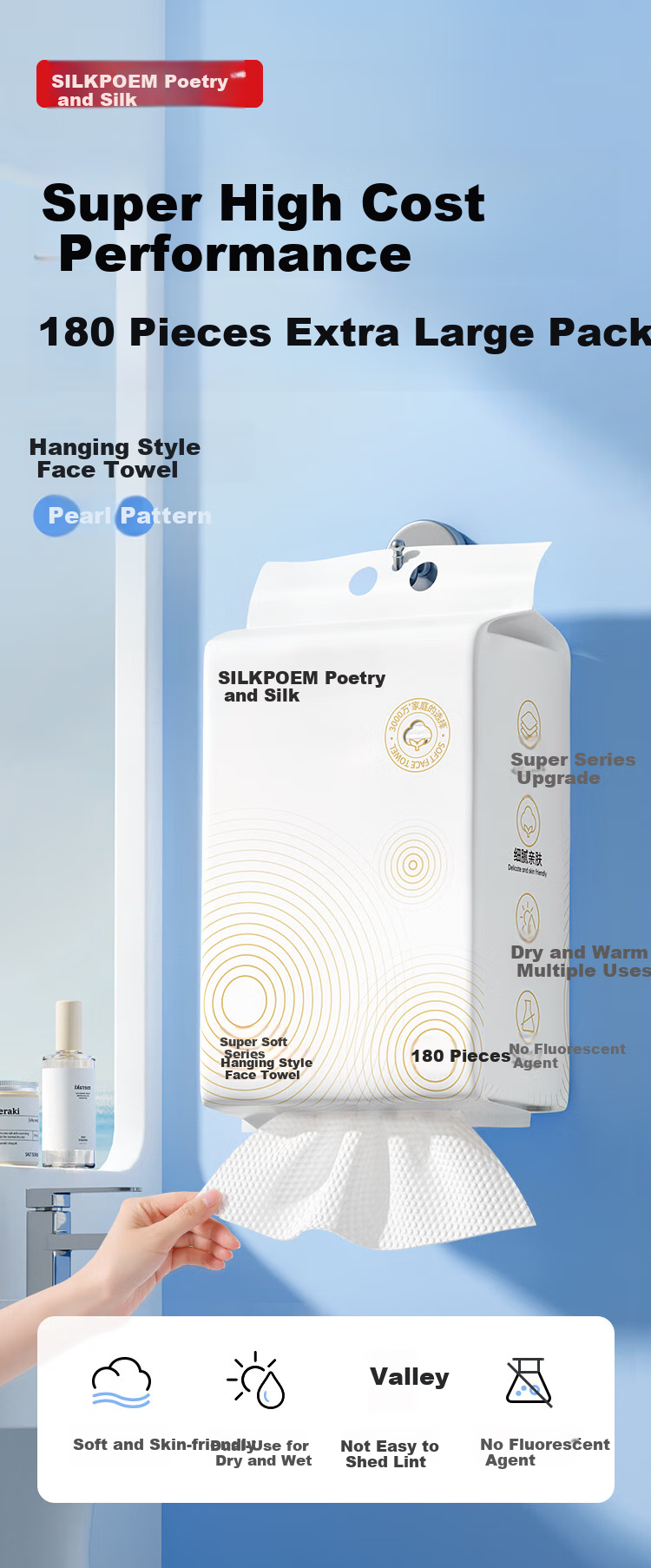 Shibo Pure Cotton Face Towels, 70 Sheets*3 Packs, Soft Cotton Wipes, 100% Pure Cotton Disposable Baby Facial Cleansing Wipes, Pull-Out Style 1