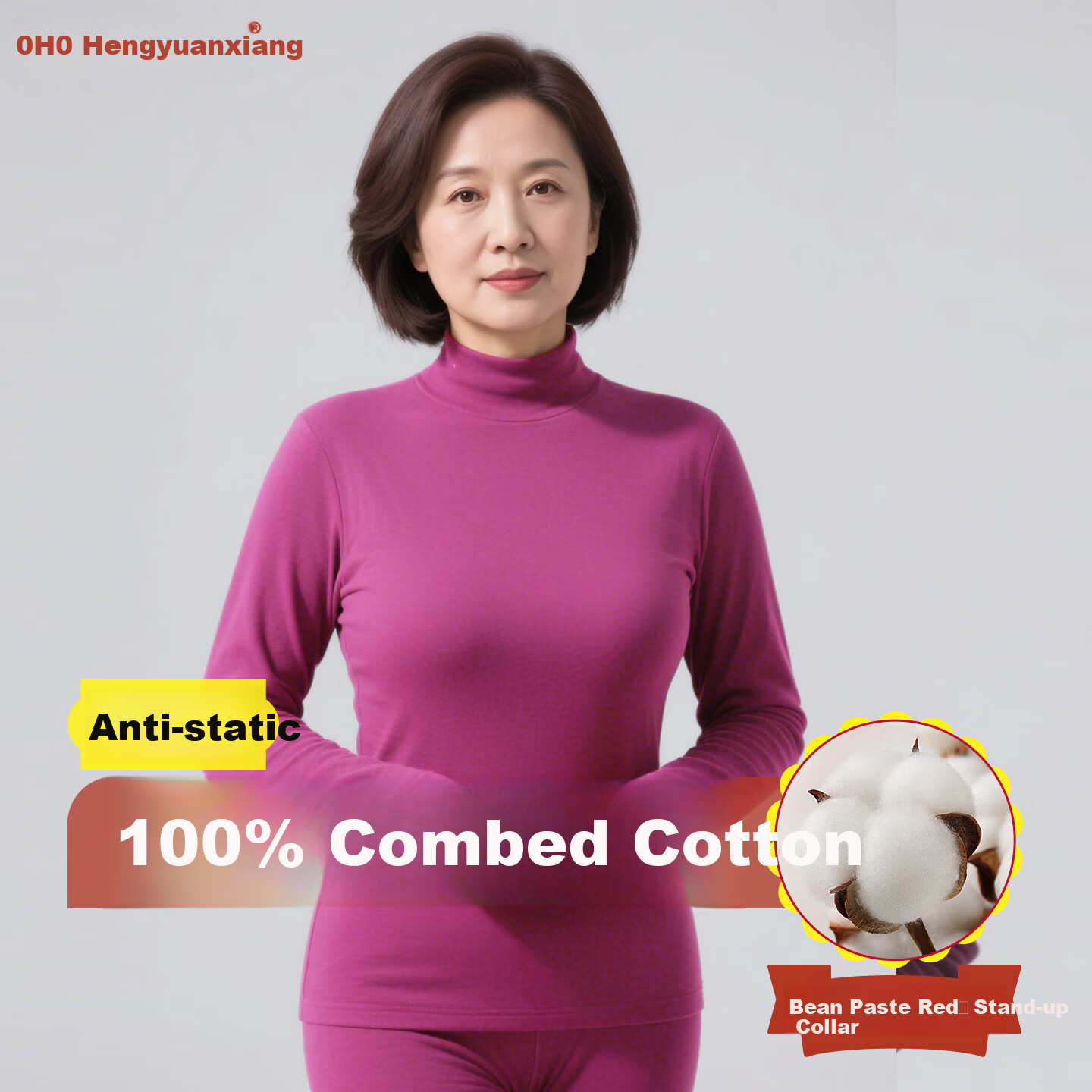 Hengyuanxiang Middle-Aged And Elderly [100% Pure Cotton Autumn Underwear Set] Women's Antibacterial Thermal Underwear Set, Thin Base Layer for Mom's Winter Wear