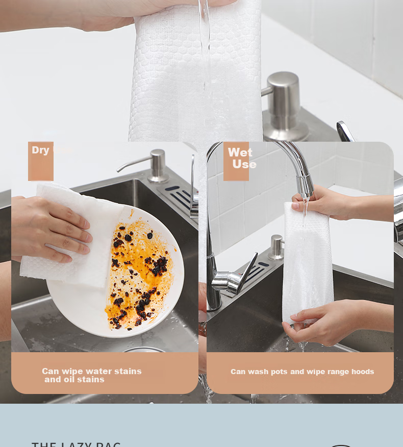 Tinghao Disposable Cleaning Cloths, 200 Sheets Per Roll, 4 Rolls, Thickened Kitchen Dishwashing Cloths, Cleaning Rags, Stain Removal, Absorbent, Wet And Dry Use 11