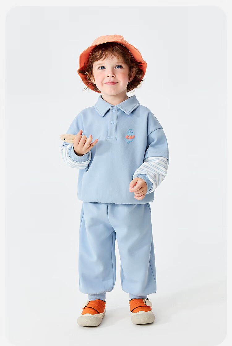 Minibala Kids Boys and Girls Two-Piece Set Children's Faux Two-Piece Sweatshirt and Sweatpants 2026 Spring New Arrival 19