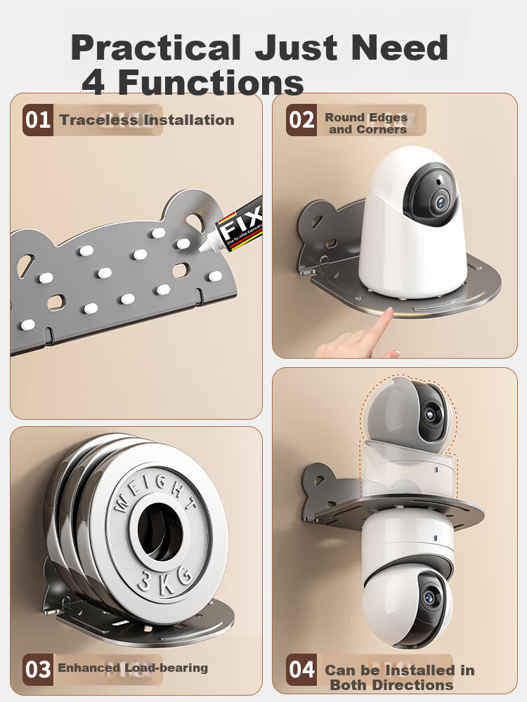 Shuranjia No-Drill Camera Mount, Surveillance Bracket, Wall-Mounted Security Camera Holder for Home Use, Universal Mount, Gun Gray Small Size 2