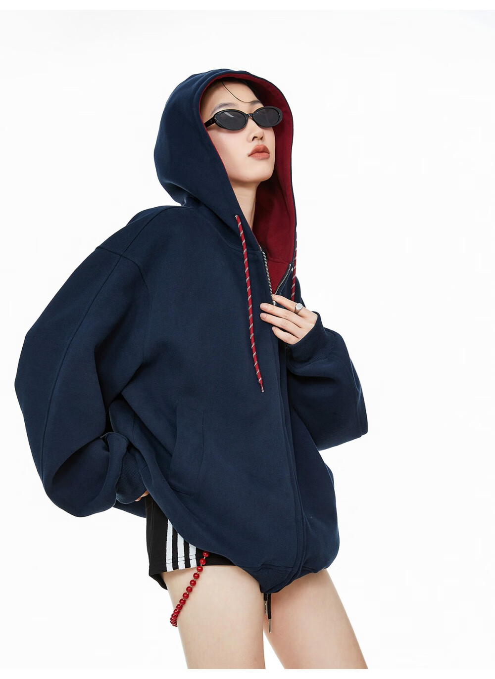 ICH MODE Women's Hoodie American Vintage Loose Fit Zip-up Sweatshirt Spring Autumn New Light Heather Gray L 12