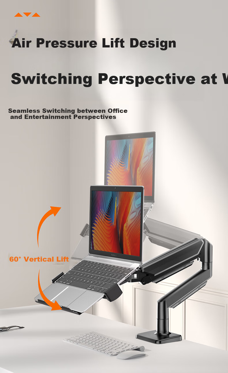 Khcoohoo Dual Gas Spring Laptop Monitor Stand Dual Screen Dual Arm Computer Desk Mount Height Adjustable Left and Right Dual Screen Splicing Mechanical Arm Free Lift 5