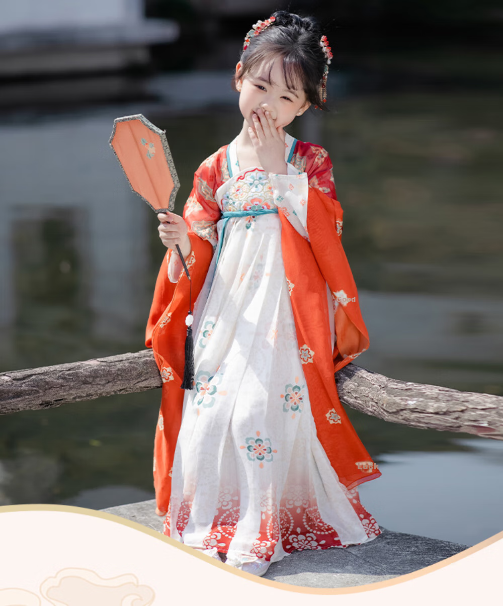 ROMON Children's Hanfu, Mid-Autumn Festival Girls' Tang Suit, Girls' Ancient Costume, Graduation Performance Outfit, Dunhuang Green, Size 160 3