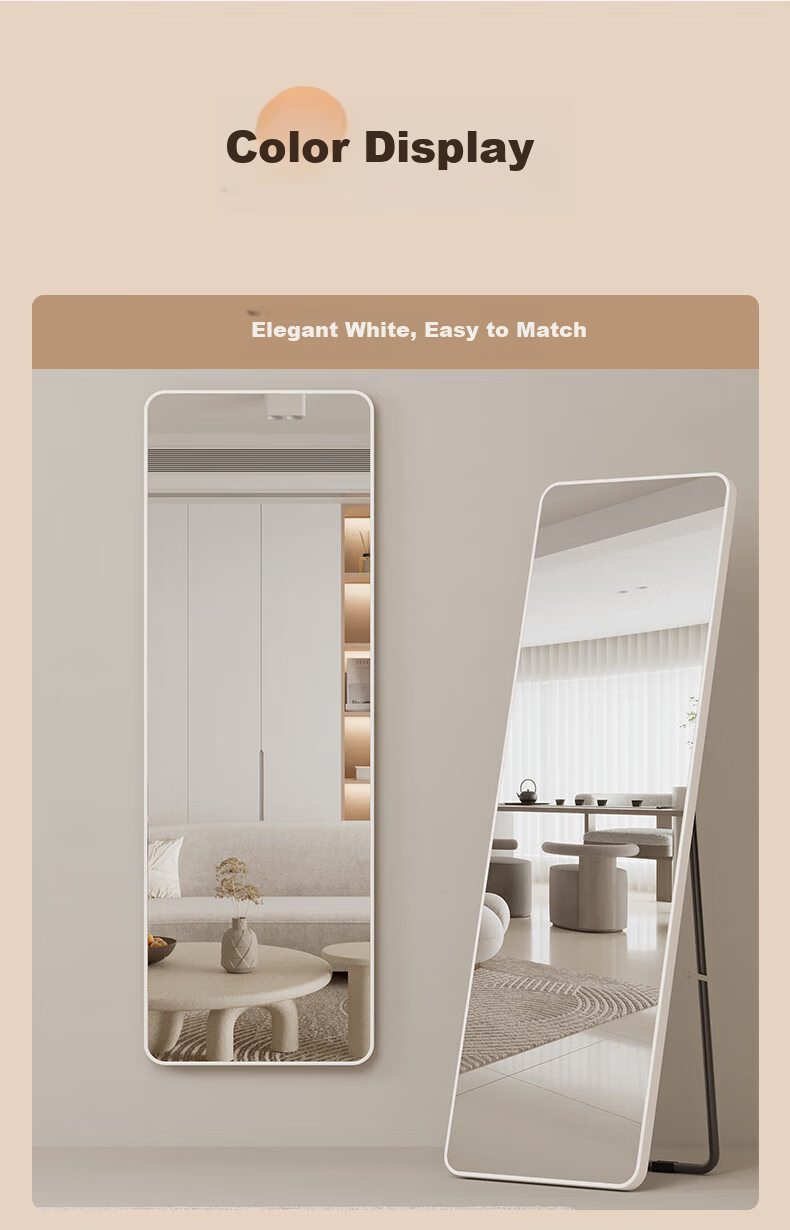 Milin Floor-Standing Full-Length Mirror, Hanging Door Dressing Room Mirror, Simple Home Wall-Mounted Mirror with Silver Frame, 150*40 Cm 11