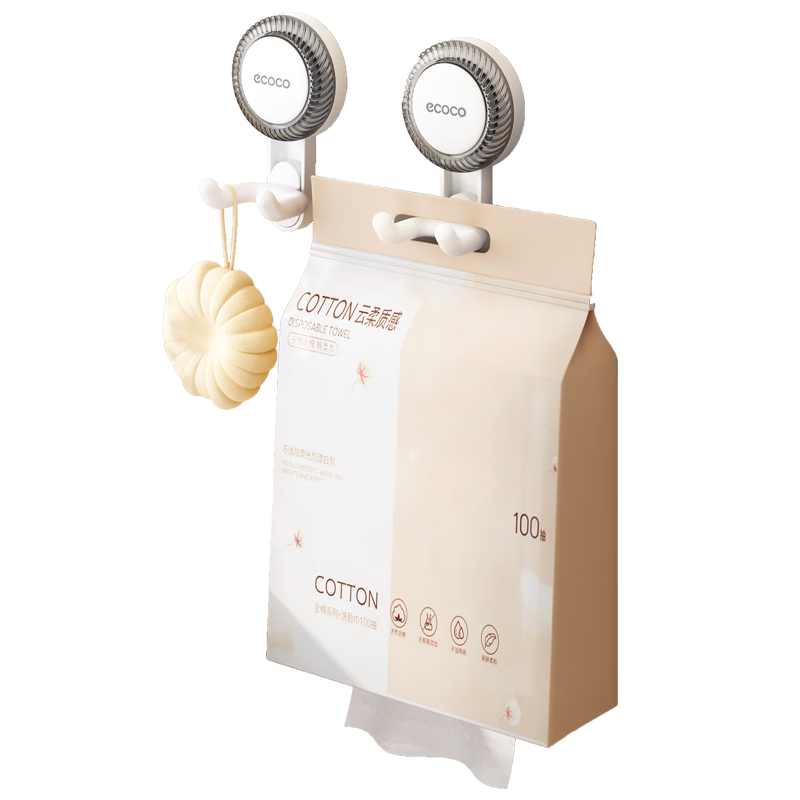 Ecoco Suction Cup Double Hook Hanging Bathroom Tissue Holder Kitchen Strong Adhesive Hook Toilet Kitchen 25230 White