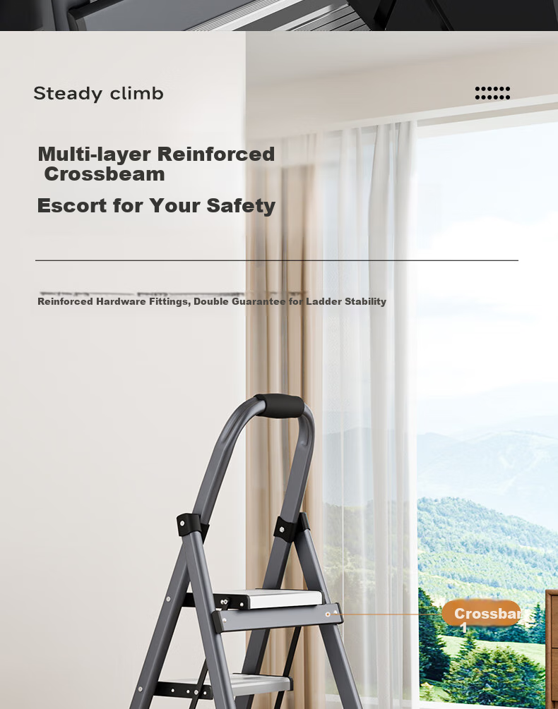 Cenggao Household Folding Ladder with Handrail, Indoor A-Frame Ladder, Best-Selling Aluminum Alloy Step Ladder in Chinese Red, Four Steps 6