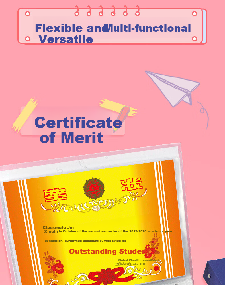 Jindeli Elementary School Student Certificate Collection Album, A4 Honor Certificate Storage Book, Children's Picture Work Preservation Loose-Leaf, Middle And High School Graduation Souvenir Album, Birthday Gift Photo Album, Blue CB2014 12