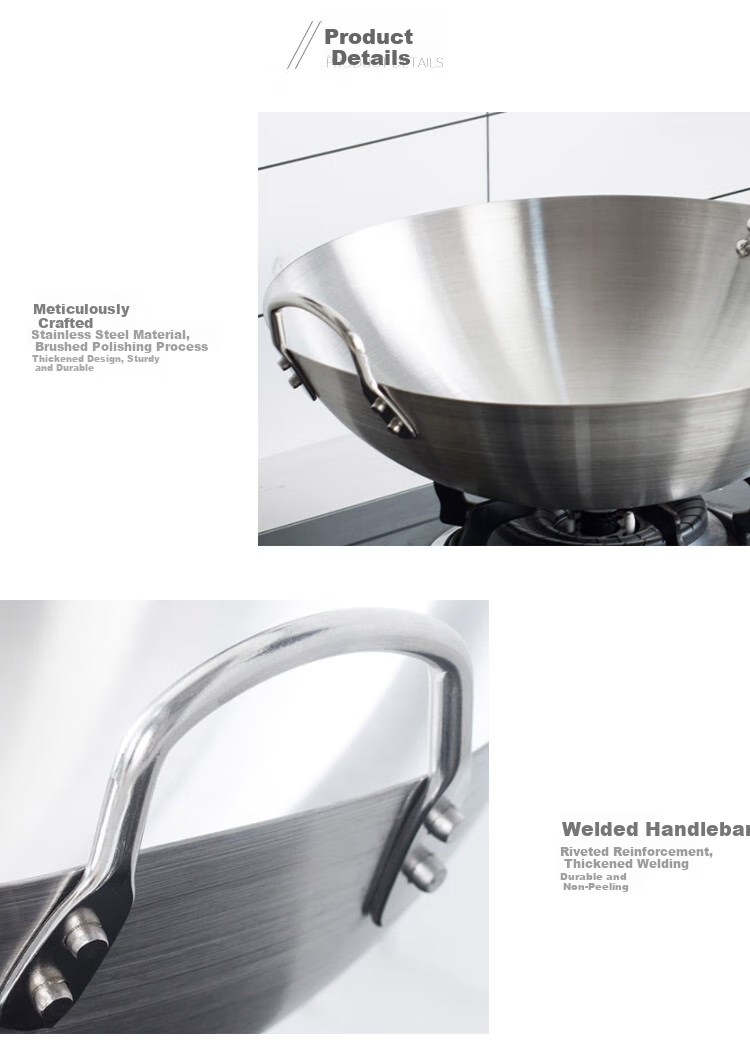 Quanshi Thickened Stainless Steel Wok, 50cm Commercial Double-Handled Wok, Suitable for Restaurants, Gas Stoves, Coal Stoves, Universal Round Bottom Frying Pa 10