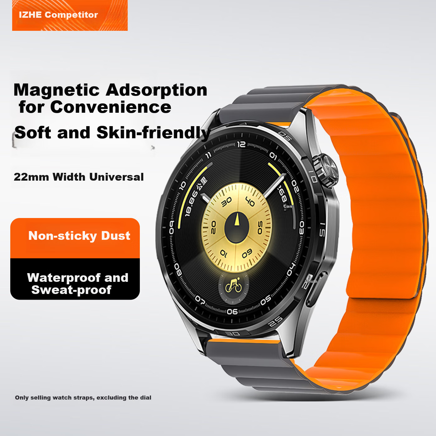 JINGZ Suitable for Huawei GT6/Pro Watch Strap, Compatible with GT5/4 Silicone Magnetic Band, Breathable Sports Wristband for Men, 22mm