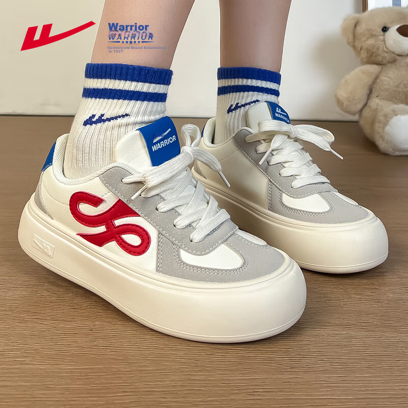 Warrior Women's Shoes Spring And Autumn Versatile Lightweight Soft-Soled Sneakers for Daily Commuting And Casual Wear M461C Beige/gray/red 39
