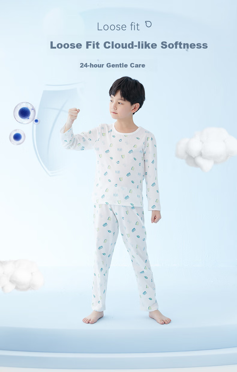 Hodo Children's Pajamas for Boys And Girls, Spring And Autumn Antibacterial Pure Cotton Long-Sleeve Home Wear Set, Thin Summer Air Conditioning Clothes 3122 120 5